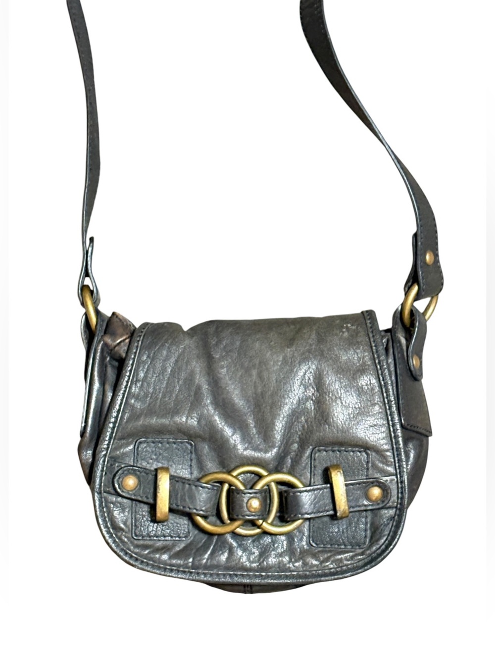 Wilsons Leather Vintage Black Genuine Leather Crossbody Bag Gold Hardware